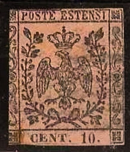 ITALIEN, MODENA. SG 2a. 10c CENT, ROSENPAPIER. PUNKT NACH 10C. 1852. KATZE; 160£. - Bild 1 von 1