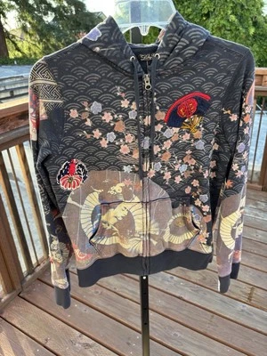 Lucky Brand Women’s Hoodie - Japanese Geisha & Floral Art Print - Size Small Y2K - Image 1 of 4