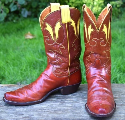 Vtg 1950's Rare Cloth Pull HYER PeeWee Cowgirl Western Boots Floral Inlay 7.5 M - Image 1 of 4