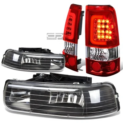 ДЛЯ 99-02 SILVERADO ЧЕРНЫЙ КРИСТАЛЛ ФАРЫ + ХРОМ КРАСНЫЙ 3D LED БАР ЗАДНИЙ ФОНАРЬ НАБОР - Изображение 1 из 4