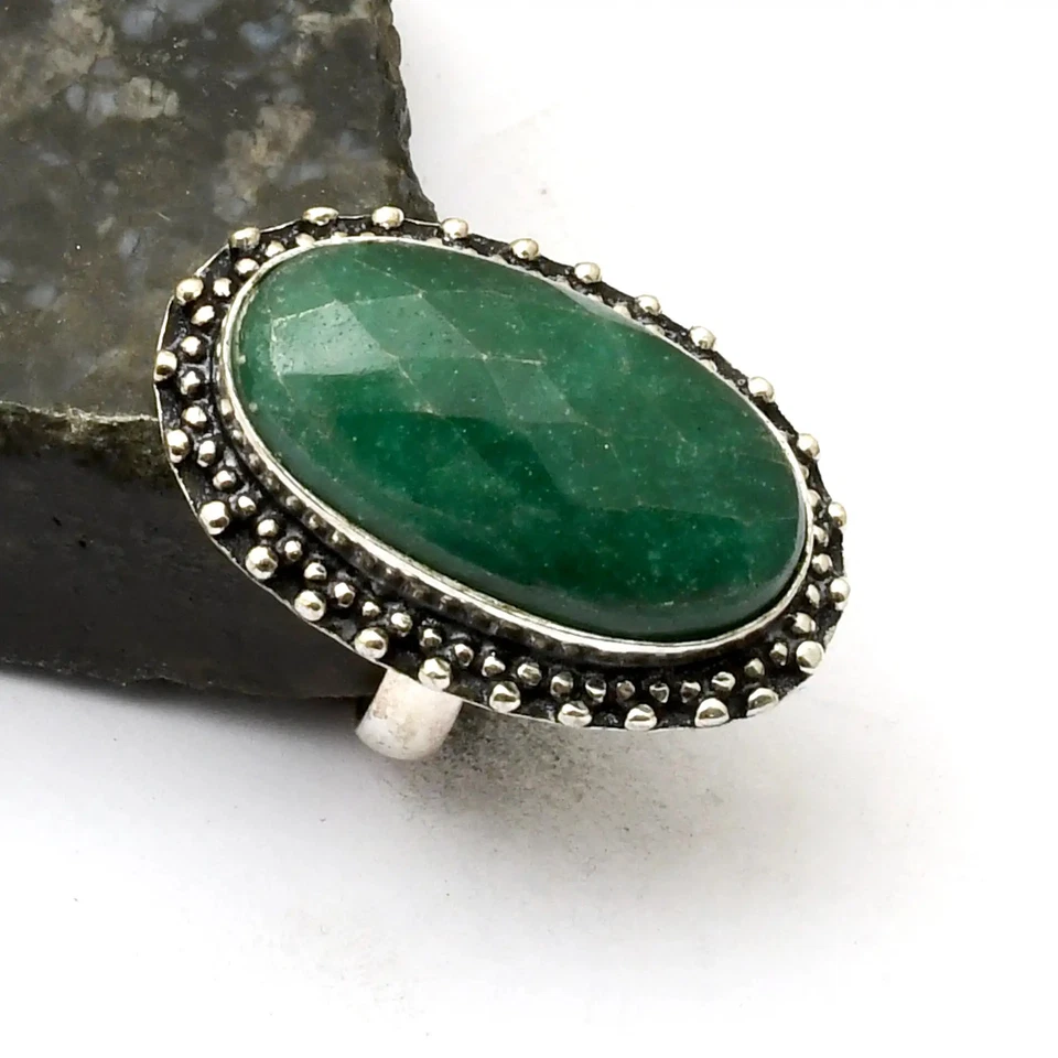 Этническое кольцо с искусственным изумрудом ювелирное изделие для свадьбы размер США - 6,75 AR 41839 - Изображение 1 из 1