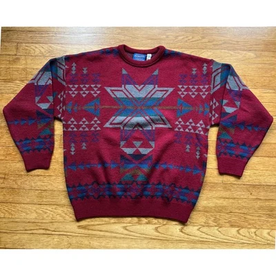 90s Vintage Pendleton Wool Sweater Southwestern Aztec Western Wear Men's Size XL - Image 1 of 4