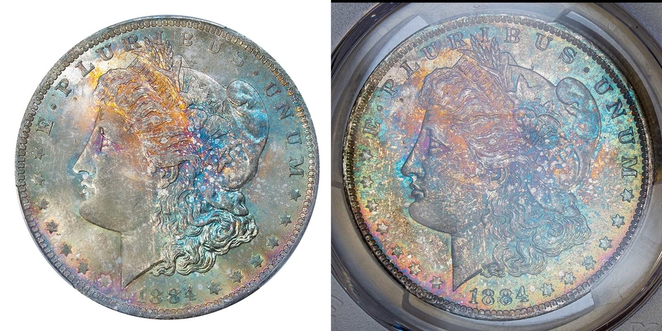 1884-O PCGS MS64 CAC MORGAN $ NICE COLORFUL TONED RAINBOW (VIDEO) - Image 1 of 4