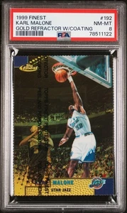 1999 TOPPS FINEST GOLD REFRACTOR W/COATING #192 KARL MALONE 95/100 PSA 8 - Picture 1 of 2