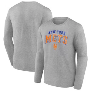 Men's Fanatics Heather Gray New York Mets Iconic Logo Long Sleeve T-Shirt - Picture 1 of 3