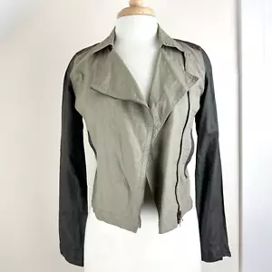 NWT Eileen Fisher Women's XXS 100% Coated Organic Linen Gray & Beige Moto Jacket - Picture 1 of 18