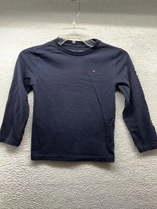 Tommy Hilfiger Shirt Youth Boys 7 Blue Long Sleeve Small Flag Spell Out Logo - Picture 1 of 8