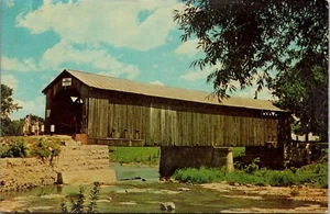 Postcard Fremont Ohio Mull Covered Bridge Built 1851 Vintage Unposted - Imagen 1 de 2