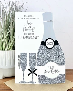 Large Personalised Handmade 10th Tin Wedding Anniversary Card Sister Friends - Picture 1 of 2