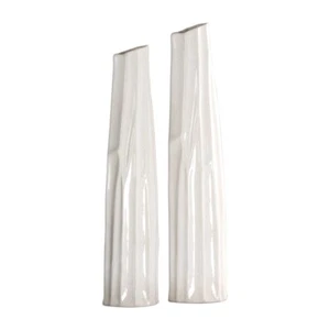 Mid Century Modern Tall Abstract Pillar Vase Set 2 | White Sculpture Ceramic - Picture 1 of 5