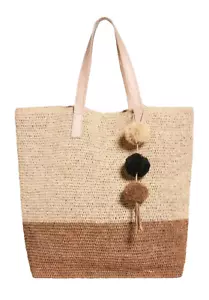 Mar Y Sol Montauk Sand Colorblock Raffia Handmade Tote Bag - MSRP $165.00 - Picture 1 of 8