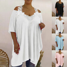 Plus Size Womens Half Sleeve Cold Shoulder Irregular T-shirts Solid Blouse Top