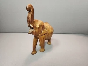 Vintage Hand-carved Wooden Elephant Statue Figurine Yellow Eyes Solid 5 x 5 x 3 - Picture 1 of 5