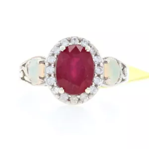 Silver Lead Glass Filled Ruby, Opalite & Zircon Halo Ring 925 Oval Cut 2.80ctw - Picture 1 of 9