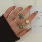 1set Elegant Emerald White Man-made Rings For Women Vintage Geometric Ring