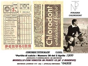 Calcio-Coni / TOTOCALCIO (Schedina) Perugina-1950 - Imagen 1 de 7