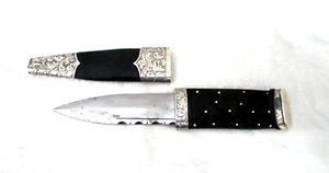 VINTAGE SCOTTISH SKEAN DHU (SOCK) DAGGER *STERLING SILVER *LEATHER SHEATH - Picture 1 of 12