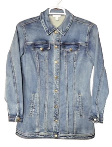 Tribal Jeans Damen Medium Wash Blau Denim Snap Up Stretch Mid Jeansjacke Gr. M - Bild 1 von 11