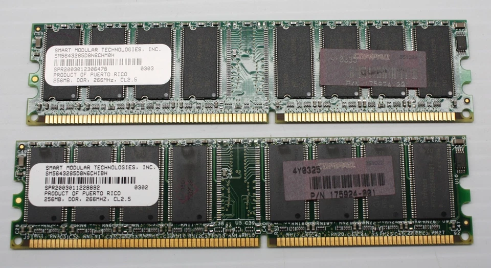 (2x) Smart Modular 256 MB (512 MB Total) DDR 266 MHz CL2,5 Memoria RAM Foto 1 de 1