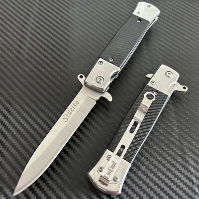 "Navaja de bolsillo plegable de hoja abierta asistida por resorte con mango G10 militar plateado 8,75""" Foto 1 de 4