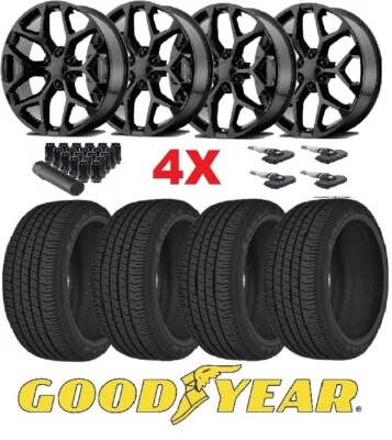 SNOWFLAKE WHEELS RIMS BLACK GOODYEAR 285 45 22 TIRES CADILLAC ESCALADE DENALI - Изображение 1 из 4