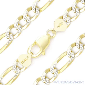 Kette Armband 10 mm Figaro Pave Glieder 0,925 Sterlingsilber 14 Karat Gelbgold vergoldet - Bild 1 von 2