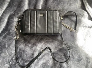 New Dkny Lexington Black Gold Chain Dome Crossbody Quilted Bag - Picture 1 of 5