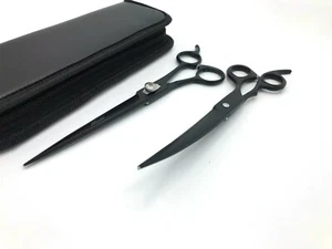 Professional Pet Grooming CURVED Scissors + STRAIGHT CUTIING SHEARS SET J2 8.5” - Picture 1 of 12