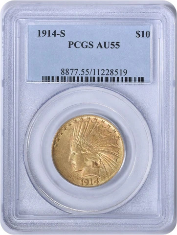 1914-S $10 Gold Indian AU55 PCGS Cover