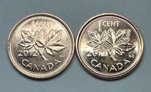 2012 Canadian 1Cent BU Last Year of The Canadian Penny. 2 Coin Set. 1 Mag 1 Non - Picture 1 of 6