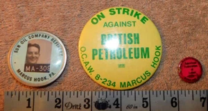 Vintage Name Badge Sun Oil Co ID Pin Marcus Hook Refinery BP On Strike Button - Picture 1 of 23