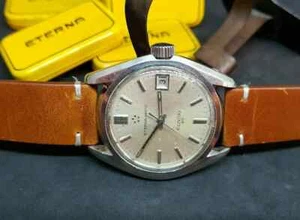 RARE USED VINTAGE ETERNA-MATIC KONTIKI 20 SILVER DIAL DATE AUTOMATIC MAN'S/ S067 - Picture 1 of 8