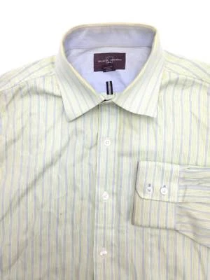 $95 Camisa de vestir negra marrón 1826 para hombre ajustada azul verde a rayas manga larga con botones L Foto 1 de 3