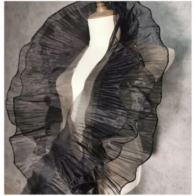 1Yd Big Wave Ruffled Lace Trims Tulle Ruffle Border Pleated Fabric Trim Organza - Image 1 of 4