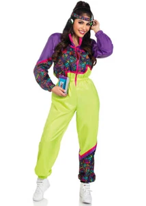 Adult Womens 1980s Fashion Leg Avenue Rad 80s Tracksuit Neon Green Costume - Picture 1 of 4