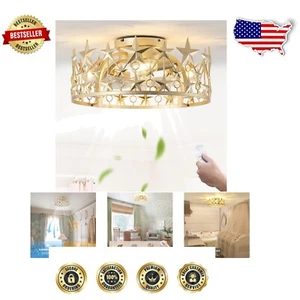 Charming Gold Flush Mount Ceiling Fan with Light & Timer - 6 Speed Operation - Picture 1 of 10