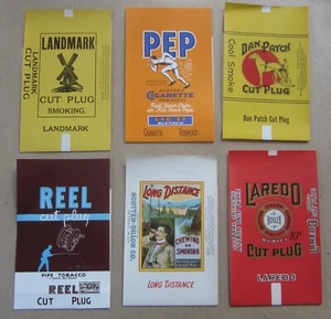 Set of 6 Old Vintage 1940's Cut Plug Smoking / Cigarette TOBACCO Package LABELS  - Picture 1 of 2
