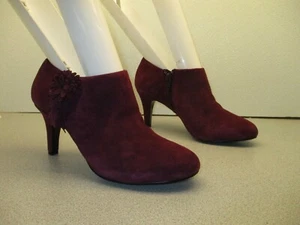 Alex Marie weinrote modische Damen-Stiefeletten aus Leder mit Reißverschluss und hohem Absatz Größe 7M - Bild 1 von 10