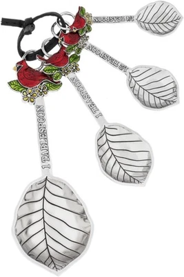 Ganz 4-Piece Set - Measuring Spoons Set, Enameled Red Cardinal and Green Leaves - Image 1 of 3