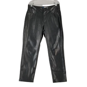 Old Navy Pants Womens 12 Black Faux Leather High-Rise OG Straight Pockets Vegan - Picture 1 of 17