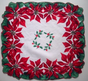 Christmas poinsettia vintage handky handkerchief    *B2 - Picture 1 of 4