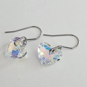 Pendientes de cristal AB corazones de acero inoxidable - Imagen 1 de 4