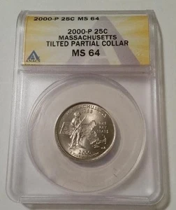2000 P Massachusetts State Quarter Error Tilted Partial Collar MS64 ANACS - Picture 1 of 4