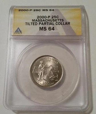 2000 P Massachusetts State Quarter Error Tilted Partial Collar MS64 ANACS - Image 1 of 4