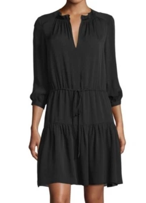Rebecca Taylor 100% Silk Black Long Sleeve Dress, 3/4 Sleeve Size 4, Tie Waist - Image 1 of 4