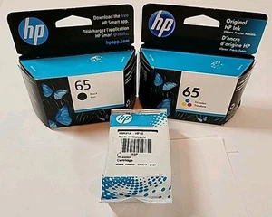 NEW SEALED GENUINE OEM HP 65 Ink Cartridge Black & 2X Tri-Color Set Combo Pack - Picture 1 of 7