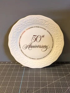 Vintage Happy Anniversary Gedenk Elfenbein Gold Teller Punze Dekor mit Gedicht - Bild 1 von 8