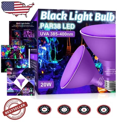 Efficient 20W PAR38 Black Light Bulb E26 UV LED Flood Outdoor Party Easy Install - Image 1 of 4