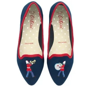 Cath Kidston Blue Red Marching Band Drummer Boy Suede Loafers Size 5 - 6 Shoes - Picture 1 of 9