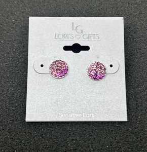 Loris Regalos Tono Plata Orejas Sensibles Rosa Estrás Disco Pendientes Nuevos con Etiquetas - Imagen 1 de 2